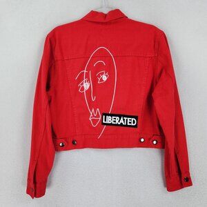 GXG Jacket Womens Medium Red Liberated Denim Cropped Button Front Girls By Girls